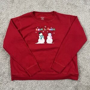 Hanes Sweatshirt L Snowman Graphic Snow In Love Red Christmas Crewneck Pullover